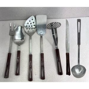 VTG Stanhome Stainless Steel Kitchen Utensils 7 Piece Lot Brown Handle MCM
